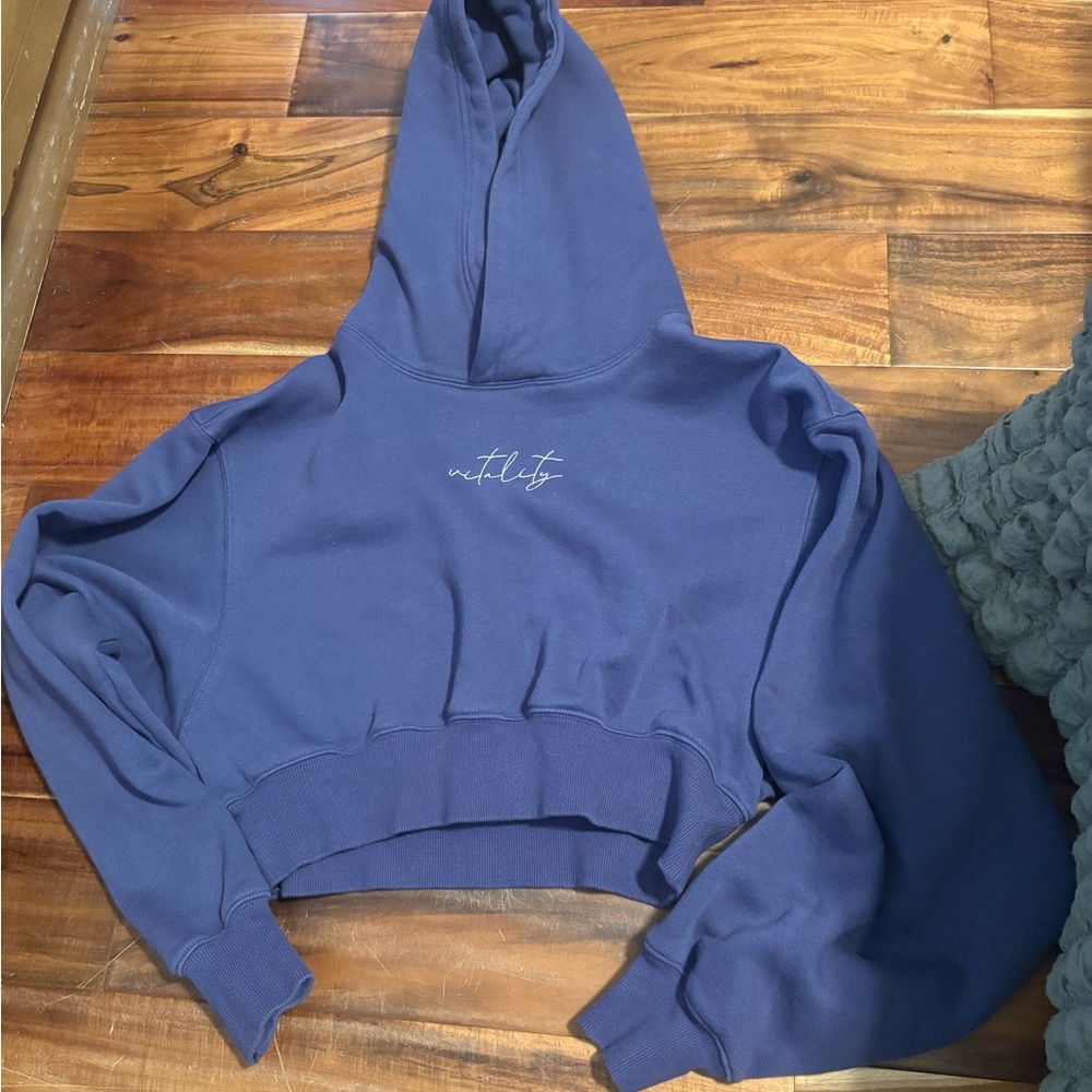 Vitality Cropped Hoodie Blue Butterfly Graphic‎ Pullover Sweatshirt